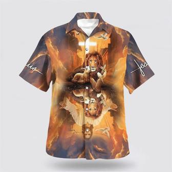 Christian Hawaiian Shirt, Jesus Lion King And Lamb Cross Hawaiian Shirts | Newhawaiianshirts DE