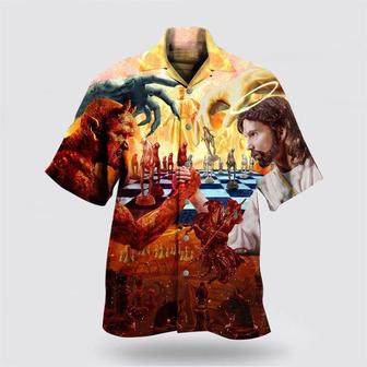 Christian Hawaiian Shirt, Chess Battle Satan Jesus Cool Style Hawaiian Shirts | Newhawaiianshirts UK