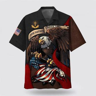 Christian Hawaiian Shirt, American Bald Eagle Flag Usa One Nation Under God Hawaiian Shirts | Newhawaiianshirts UK