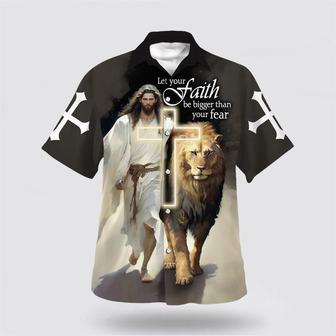 Christian Hawaiian Shirt, Jesus And Lion Let Your Faith Be Bigger Than Your Fear Hawaiian Shirt | Newhawaiianshirts DE