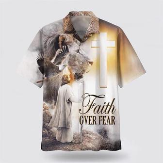 Christian Hawaiian Shirt, Christian Faith Over Fear Jesus And The Lion And Eagle Religion Hawaiian Shirt | Newhawaiianshirts DE