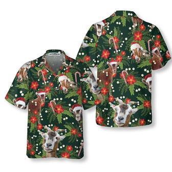 Christmas Goat With Poinsettia Flower Hawaiian Shirt, Xmas Hawaiian Shirts | Newhawaiianshirts CA