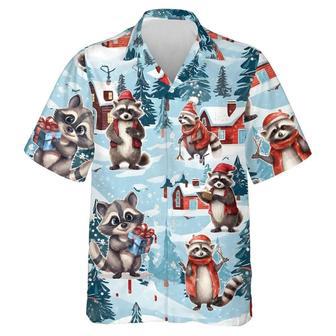 Christmas Raccoon Snowy Raccoon Summer Hawaiian Shirt, Xmas Hawaiian Shirts | Newhawaiianshirts DE