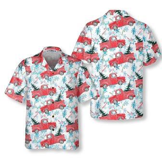 Christmas Red Retro Truck With Candy Cane Hawaiian Shirt, Xmas Hawaiian Shirts | Newhawaiianshirts UK