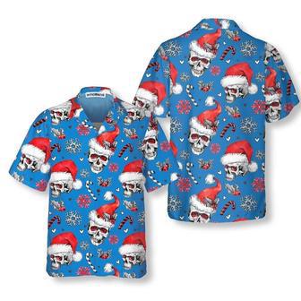 Christmas Skulls With Candy Canes Blue Version Christmas Hawaiian Shirt, Xmas Hawaiian Shirts | Newhawaiianshirts DE