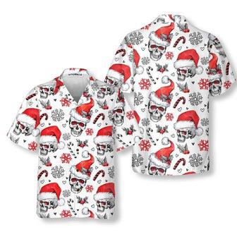 Christmas Skulls With Candy Canes White Version Christmas Hawaiian Shirt, Xmas Hawaiian Shirts | Newhawaiianshirts