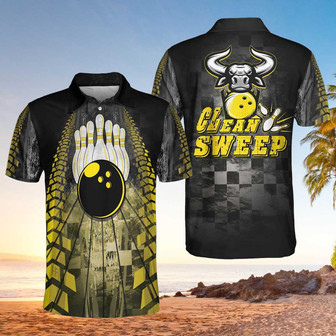 Clean Sweep Bowling Bull Short Sleeve Polo Shirt, Checker Pattern Polo Shirt, Best Bowling Shirt For Men Coolspod - Monsterry