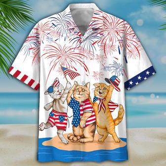 Cool Cat Hawaiian Shirt, American Shorthair Shirts Independence Day, Patriotic Cat Pet Hawaii Aloha Shirt | Newhawaiianshirts AU