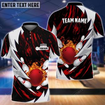Coolspod Bowling And Pins Fire Thunderstorm Multicolor Option Customized Name Polo Shirt - Monsterry DE
