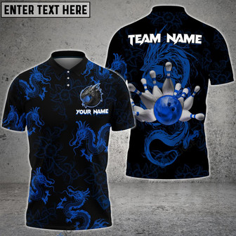 Coolspod Bowling And Pins Multicolor Mythical Dragon Customized Name Polo Shirt - Monsterry
