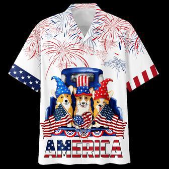 Corgi Hawaiian Shirt Full Print Independence Day, Funny Dog America On Hawaii Aloha Shirts For Dog Lovers | Newhawaiianshirts