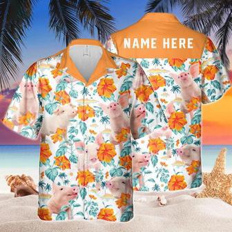 Custom Name Funny Pig Hibiscus Flowers All Printed Hawaiian Shirt - Best Hawaiian Shirt For Team | Newhawaiianshirts AU