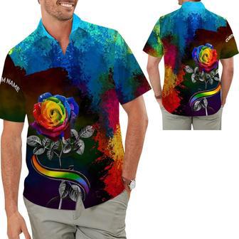 Custom Name Hawaiian Aloha For Lgbt Gay Lesbian Pride, Rainbow Rose Flower | Newhawaiianshirts