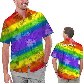 Custom Name Lgbt Rainbow Colorful Men Aloha Hawaiian Shirt For Lgbtq Community In Pride Month Hawaiian Casual Button Down | Newhawaiianshirts