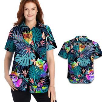 Custom Name Women Hawaiian Shirt For Lgbt Community, Cute Cat Lgbt Flag | Newhawaiianshirts UK