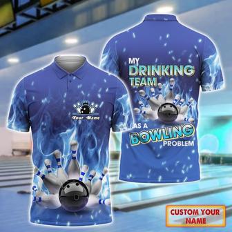 Customized Bowling Strike On Blue Fire Polo Shirt, Best Shirt For Team Bowling, Bowling Uniform Lover - Monsterry UK