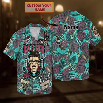 Customized Skull Hawaiian Shirt For A Barber, Barber Skull Hawaiian Shirts For Men And Women, Barber Gifts | Newhawaiianshirts