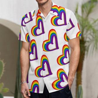 Cute Lgbt Rainbow Flag Hearts Pattern Gay Pride Hawaiian Vintage Shirt Mens Button Down Tropical Hawaii Beach Shirts | Newhawaiianshirts DE