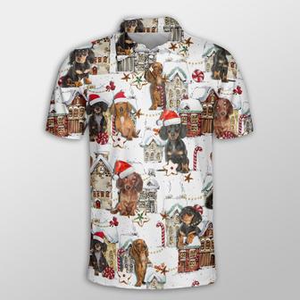 Dachshund Christmas Town Dog Button Polo Shirt - Monsterry CA