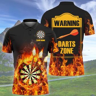 Dartboard And Arrow Warning The Dart Zone Funny Personalized Name Polo Shirt For Darts Player - Monsterry