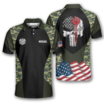 Darts Skull Camouflage Us Flag Custom Polo Shirts For Men, Skull Dart Shirt - Monsterry