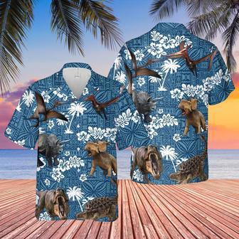 Dinosaur Blue Tribal All Over Printed Hawaiian Shirt | Newhawaiianshirts AU