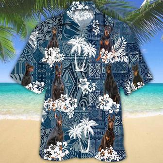 Doberman Hawaiian Tropical Plants Pattern Blue And White All Over Printed Hawaiian Shirt, Farm Hawaiian Shirt, Farmer Hawaii | Newhawaiianshirts CA