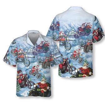 Driving With Santa On Christmas Hawaiian Shirt Motorcycle Christmas Shirt, Xmas Hawaiian Shirts | Newhawaiianshirts UK