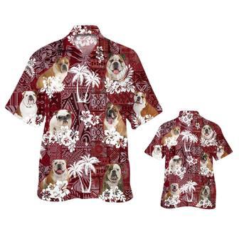 English Bulldog Hawaiian Shirt, Cool Hawaiian Shirt With Dog Red Tribal Pattern | Newhawaiianshirts DE