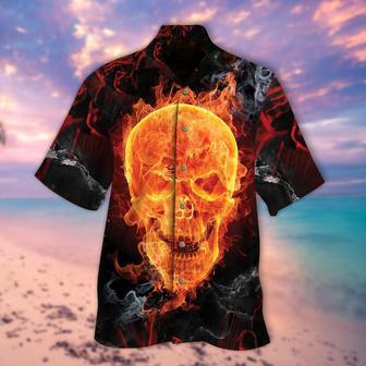 Fire Skull Red Smoke All Over Printed Hawaiian Shirt | Newhawaiianshirts AU