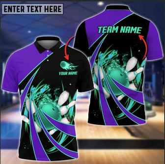 Flame Bowling And Pins Tornado Pattern Multicolor Option Customized Name Polo Shirt - Monsterry CA