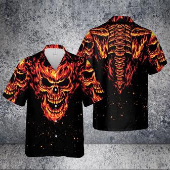 Flame Skull Skeleton Body On Fire Hawaiian Aloha Shirts | Newhawaiianshirts CA