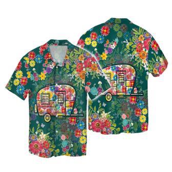 Flower Camping Hawaiian Shirt, Floral Tropical Hawaiian Shirt , Camp Hawaiian Shirt | Newhawaiianshirts CA