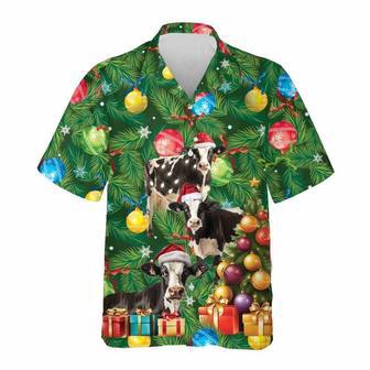 Fresian Cow Christmas Tree Hawaiian Shirt, Xmas Hawaiian Shirts | Newhawaiianshirts