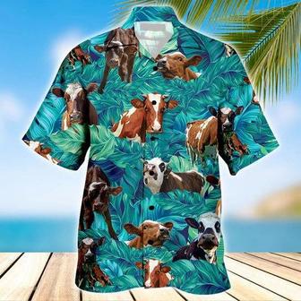 Funny Ayrshire Cow Beach Shirts, Unisex Print Aloha Short Sleeve Casual Shirt, Cow Hawaii Shirt | Newhawaiianshirts