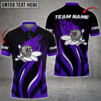 Funny Bowling Ball Flame Premium Multicolor Option Personalized Name Polo Shirt - Monsterry
