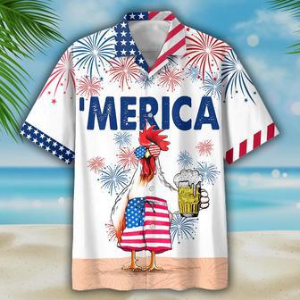 Funny Chicken Beer Hawaiian Shirt For Independence's Day, Cool Chicken Patriotic Of July Gift For Chicken Lovers | Newhawaiianshirts UK