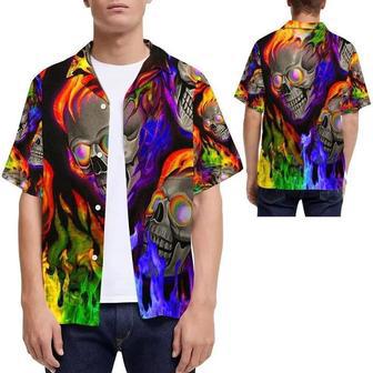 Gay Hawaiian Shirts, Beach Shirt Lgbt Pride Rainbow Flame Skull Hawaii Shirt | Newhawaiianshirts AU