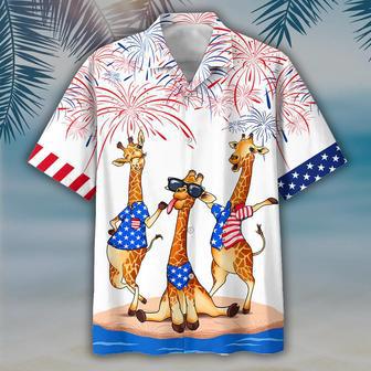 Giraffe Hawaiian Shirt For Independence's Day, Happy Of July Patriotic Giraffe Hawaii Aloha Beach Shirt Full Print | Newhawaiianshirts AU