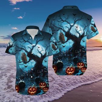 Glowing Pumpkin By Night Halloween Unisex Hawaiian Aloha Shirts | Newhawaiianshirts AU