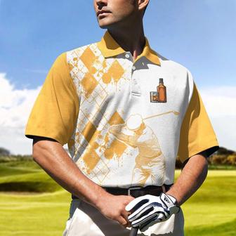 Golf And Wine Polo Shirt, Orange Argyle Pattern Golf Shirt For Male Players, Funny Golf Shirt With Sayings Coolspod - Monsterry