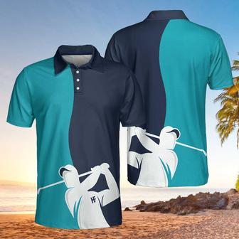 Golf Blue And Navy Short Sleeve Polo Shirt, White Silhouette Golfing Polo Shirt, Best Golf Shirt For Men Coolspod - Monsterry UK