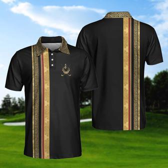 Golf Crusader King Luxury Baroque Pattern Golf Polo Shirt, Elegant Black Golfing Polo Shirt, Best Golf Shirt For Men Coolspod - Monsterry AU