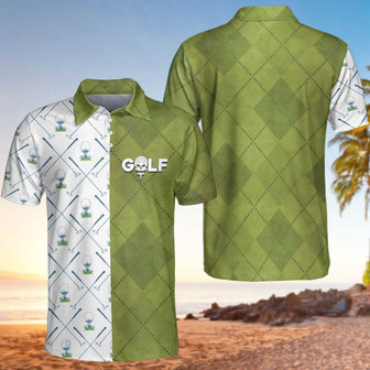Golf Pattern Green And White Polo Shirt, Golf Club Argyle Pattern Skull Polo Shirt, Best Golf Shirt For Men Coolspod - Monsterry