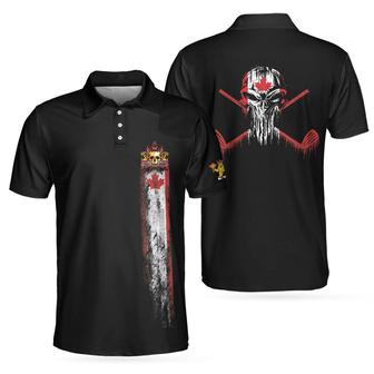 Golf Skull Canada Flag Short Sleeve Polo Shirt, Black Wet Paint Skull Polo Shirt, Canadian Golf Shirt For Men Coolspod - Monsterry CA