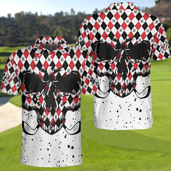 Golf Skull Red Black And White Pattern Polo Shirt, Argyle Pattern Polo Shirt, Best Golf Shirt For Men Coolspod - Monsterry