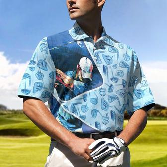 Golf Swing Abstract With Golf Club Header Pattern Golf Polo Shirt, Sky Blue Golf Shirt For Men Coolspod - Monsterry AU