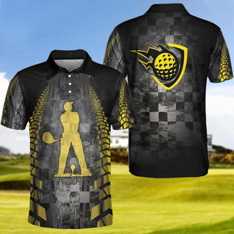 Golfer On Yellow Silhouette Polo Shirt, Checker Pattern Racing Polo Shirt, Best Golf Shirt For Men Coolspod - Monsterry
