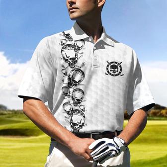 Golfing Skull Golf Ball And Clubs Shirt Polo Shirt, Golf Pattern Polo Shirt, Black And White Golf Shirt For Men Coolspod - Monsterry