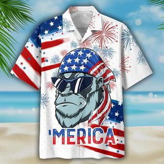 Gorila Hawaiian Shirt For Independence's Day, Usa Flag Pattern Merica Hawaiian Shirt, Patriotic Hawaii Shirt | Newhawaiianshirts AU